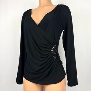 Marc Bouwer Blouse Long Sleeve sz M Black Top Shirt Vintage 90s Rayon Whimsigoth